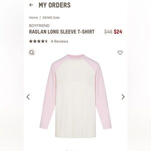 NWT Skims Boyfriend Raglan Long Sleeve T Shirt